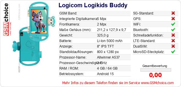 Logicom Logikids Buddy technische Daten Logicom Logikids Buddy technische Daten