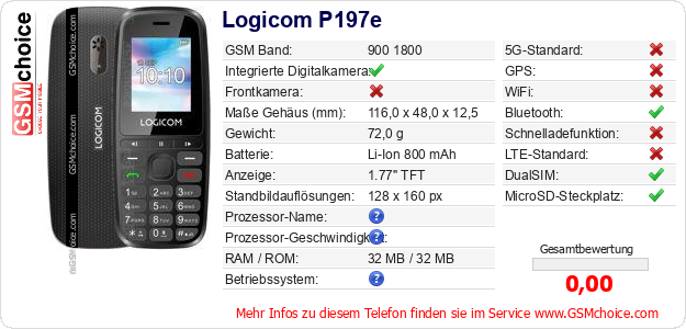 Logicom P197e technische Daten Logicom P197e technische Daten