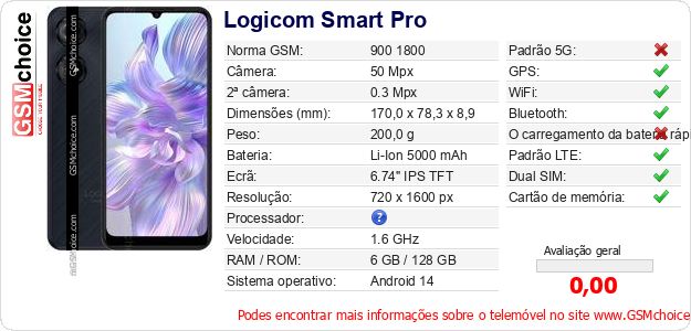 Logicom Smart Pro Especificações técnicas do telemóvel 
