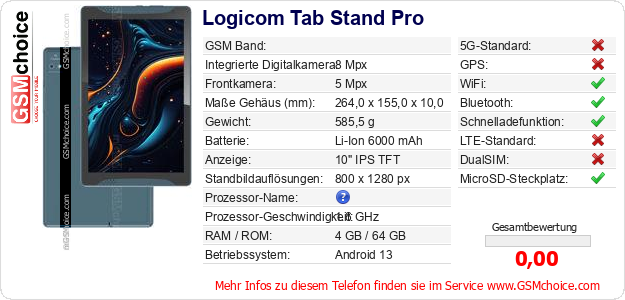 Logicom Tab Stand Pro technische Daten Logicom Tab Stand Pro technische Daten