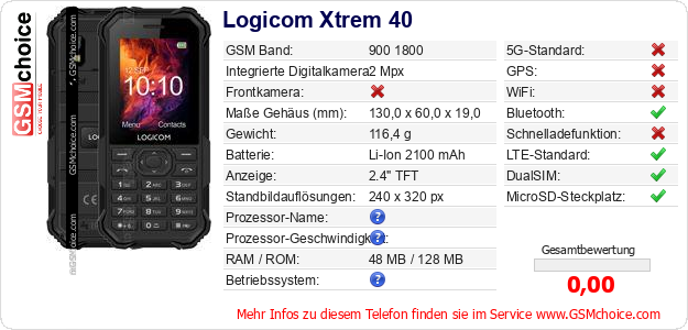 Logicom Xtrem 40 technische Daten Logicom Xtrem 40 technische Daten