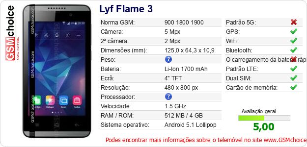 Lyf Flame 3 Especificações técnicas do telemóvel 