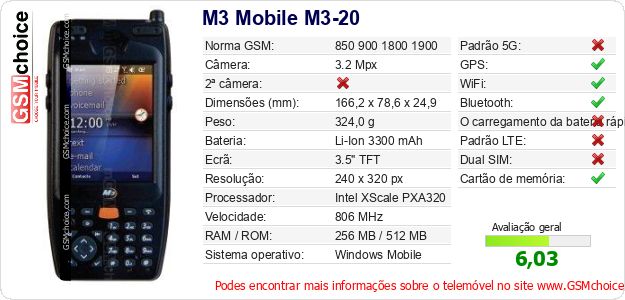 M3 Mobile M3-20 Especificações técnicas do telemóvel M3 Mobile M3-20 Especificações técnicas do telemóvel