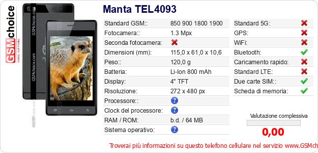 Manta TEL4093 Dati tecnici di telefono cellulare Manta TEL4093 Dati tecnici di telefono cellulare