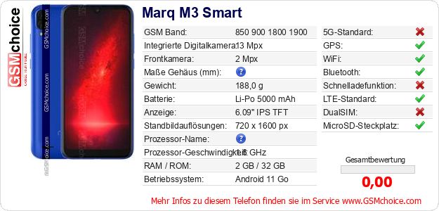 Marq M3 Smart technische Daten Marq M3 Smart technische Daten