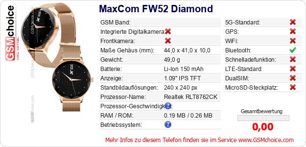 MaxCom FW52 Diamond technische Daten MaxCom FW52 Diamond technische Daten