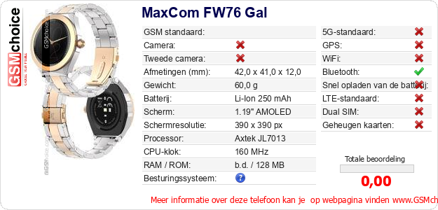 MaxCom FW76 Gal Technische gegevens MaxCom FW76 Gal Technische gegevens