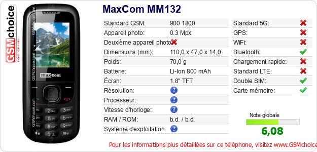 MaxCom MM132 Fiche technique