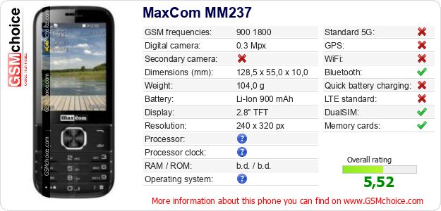 MaxCom MM237 technical specifications MaxCom MM237 technical specifications