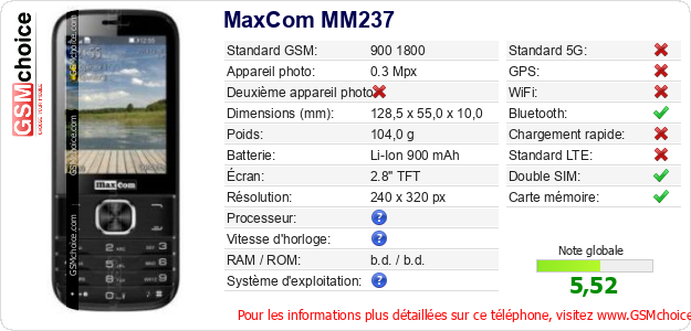 MaxCom MM237 Fiche technique MaxCom MM237 Fiche technique