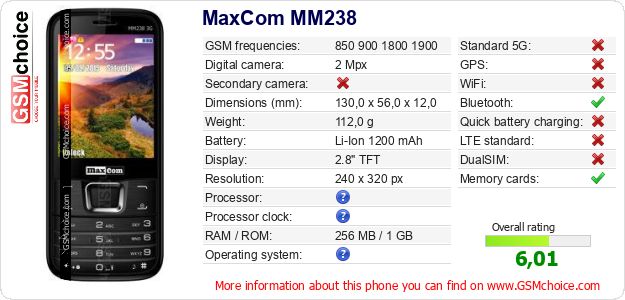 MaxCom MM238 technical specifications MaxCom MM238 technical specifications