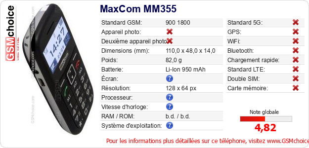 MaxCom MM355 Fiche technique