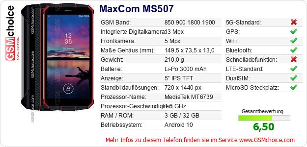 MaxCom MS507 technische Daten MaxCom MS507 technische Daten