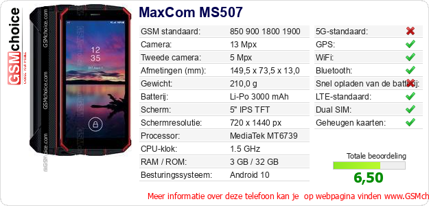 MaxCom MS507 Technische gegevens 