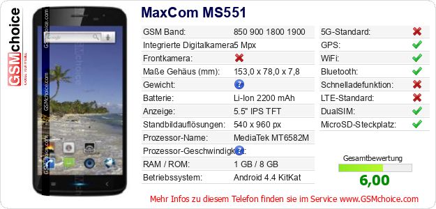 MaxCom MS551 technische Daten MaxCom MS551 technische Daten