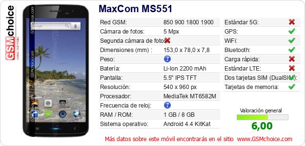 MaxCom MS551 Datos técnicos del móvil MaxCom MS551 Datos técnicos del móvil
