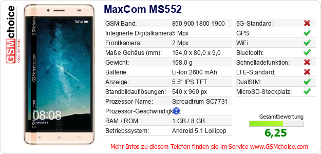 MaxCom MS552 technische Daten MaxCom MS552 technische Daten
