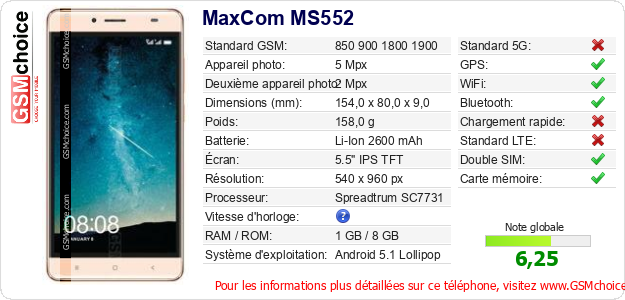 MaxCom MS552 Fiche technique