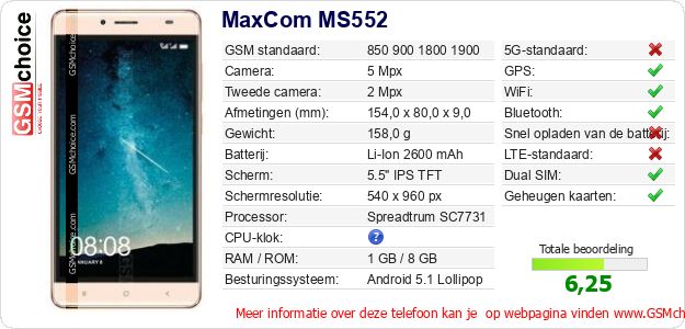 MaxCom MS552 Technische gegevens 