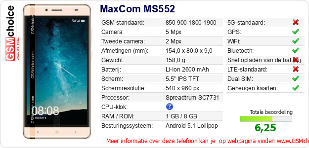 MaxCom MS552 Technische gegevens 