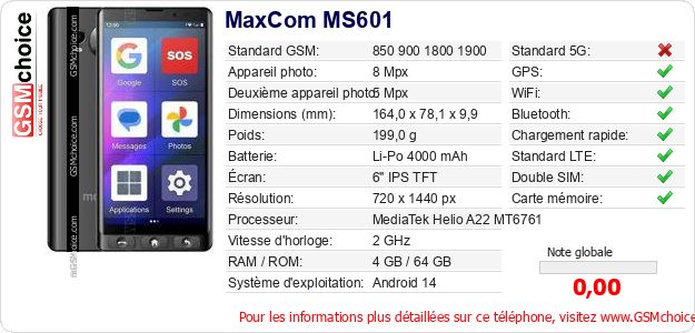 MaxCom MS601 Fiche technique MaxCom MS601 Fiche technique