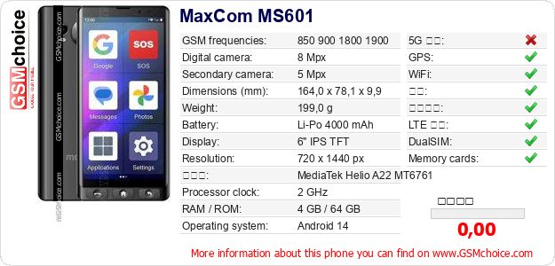 MaxCom MS601 手机技术数据