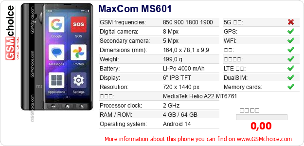 MaxCom MS601 手机技术数据