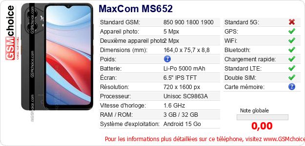MaxCom MS652 Fiche technique MaxCom MS652 Fiche technique