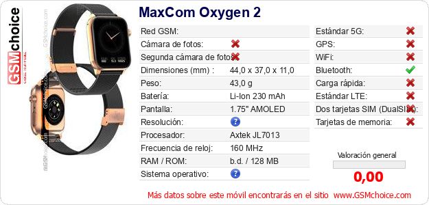 MaxCom Oxygen 2 Datos técnicos del móvil MaxCom Oxygen 2 Datos técnicos del móvil