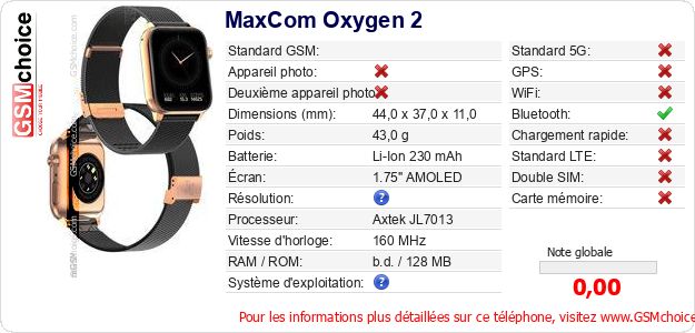 MaxCom Oxygen 2 Fiche technique