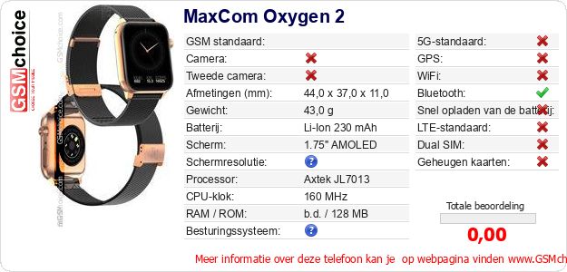 MaxCom Oxygen 2 Technische gegevens 