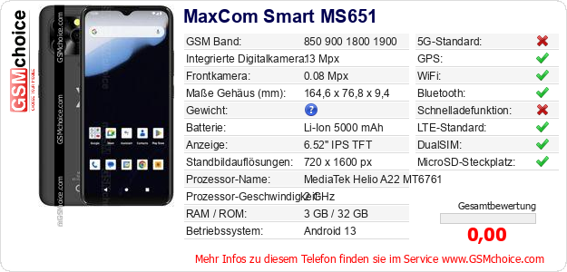 MaxCom Smart MS651 technische Daten MaxCom Smart MS651 technische Daten