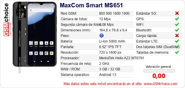 MaxCom Smart MS651 Datos técnicos del móvil 