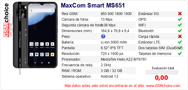 MaxCom Smart MS651 Datos técnicos del móvil 