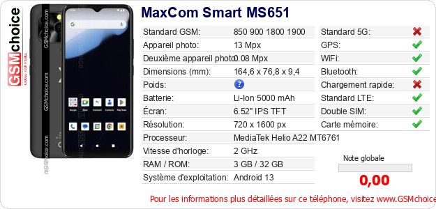 MaxCom Smart MS651 Fiche technique