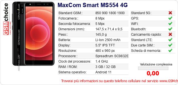 MaxCom Smart MS554 4G Dati tecnici di telefono cellulare MaxCom Smart MS554 4G Dati tecnici di telefono cellulare