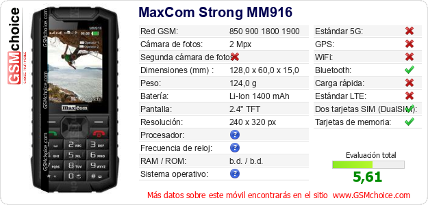 MaxCom Strong MM916 Datos técnicos del móvil 