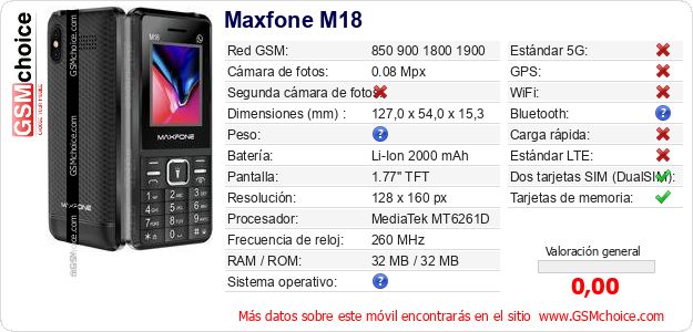 Maxfone M18 Datos técnicos del móvil Maxfone M18 Datos técnicos del móvil