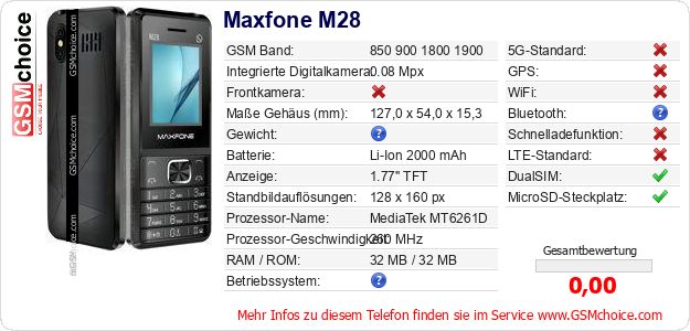 Maxfone M28 technische Daten Maxfone M28 technische Daten