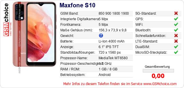 Maxfone S10 technische Daten Maxfone S10 technische Daten