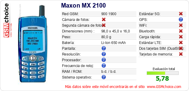 Maxon MX 2100 Datos técnicos del móvil 