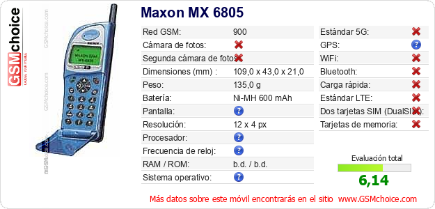 Maxon MX 6805 Datos técnicos del móvil 