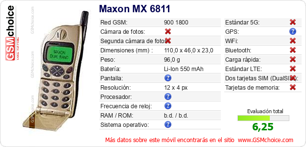 Maxon MX 6811 Datos técnicos del móvil 