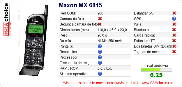 Maxon MX 6815 Datos técnicos del móvil 