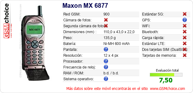 Maxon MX 6877 Datos técnicos del móvil 