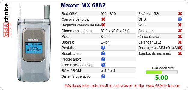 Maxon MX 6882 Datos técnicos del móvil 