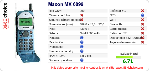 Maxon MX 6899 Datos técnicos del móvil 