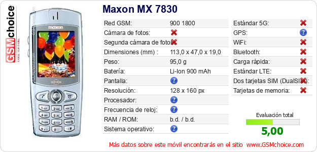 Maxon MX 7830 Datos técnicos del móvil 