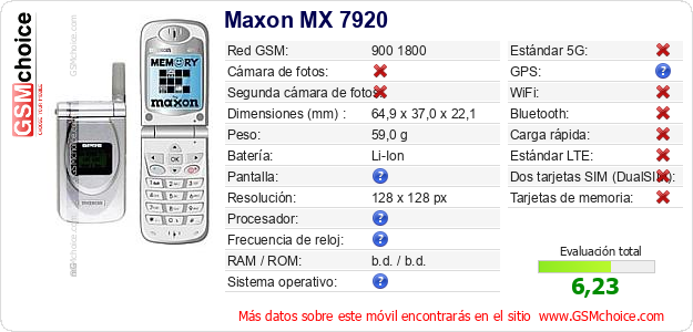 Maxon MX 7920 Datos técnicos del móvil 