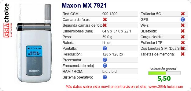 Maxon MX 7921 Datos técnicos del móvil 